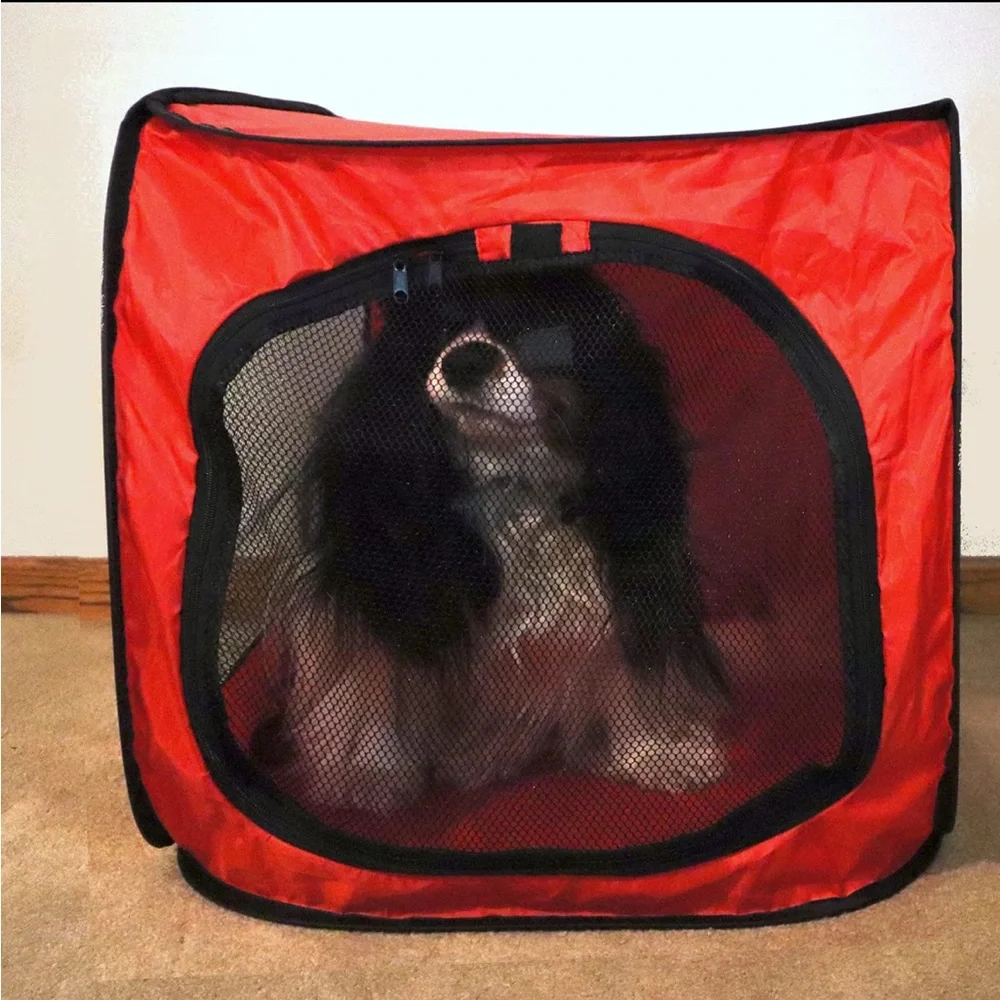 Portable Dog Crate Pop Up Easy Transport Pet Cage Dogs Flat Fold Medium Red